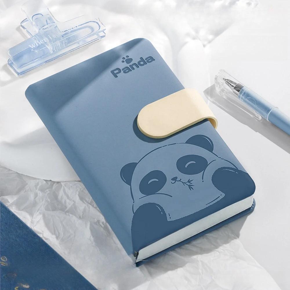 Cute Panda A5 Hardcover Notebook, 200 Pages PU Leather Journal with Elastic Band, Cute Stationery for Students & Office синий