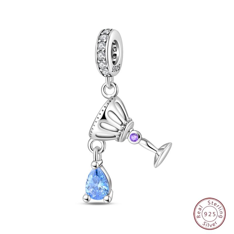 Copper Beaded Pendant Blue Shiny Zircon Suitable Original 3Mm Bracelet Women Fine Jewelry