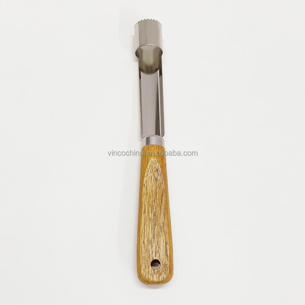 Manual Stainless Steel Kitchen Gadgets Set Wooden Handle Includes Ginger Grater Garlic Zester Peeler-Dishwasher Safe