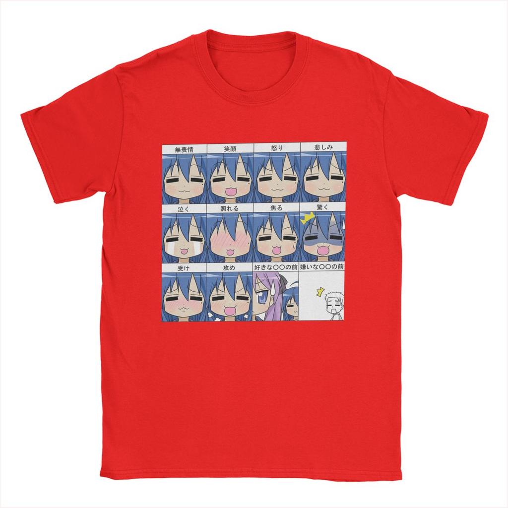 Konata Lucky Star Expresions T-Shirt Men Anime Casual Cotton Tees Round Neck Short Sleeve T Shirt Birthday Present Clothes