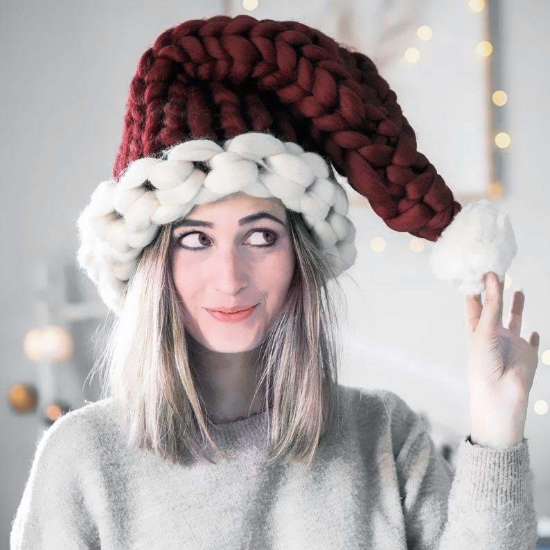 

Шапка ручной вязки из толстой пряжи на Рождество и Хэллоуин для родителей и детей Newborn вино красного