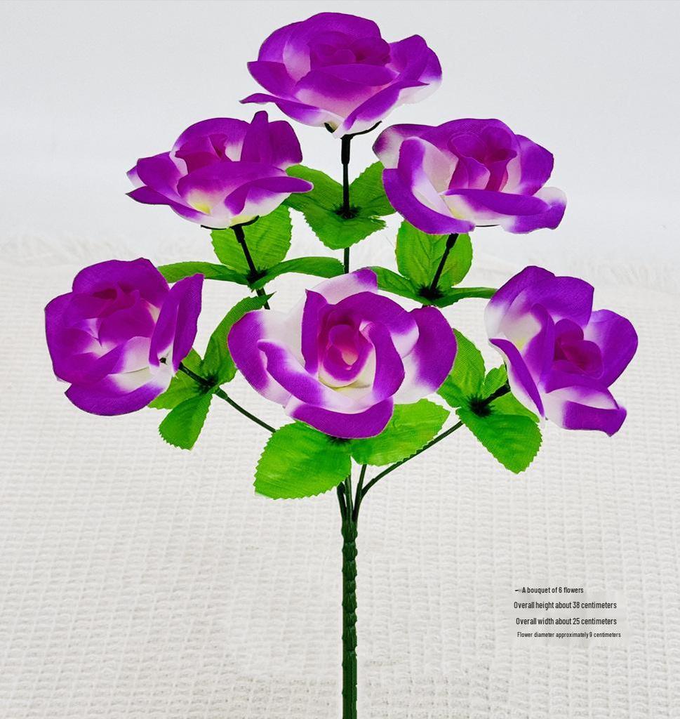 Curly Edge Red Rose Bouquet - 6 Head Artificial Silk Flowers for Living Room Decoration