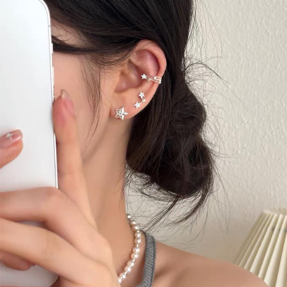 Sterling Silver Smiling Star Stud Earrings for Women – Korean Style, Elegant, Simple, and Cute.
