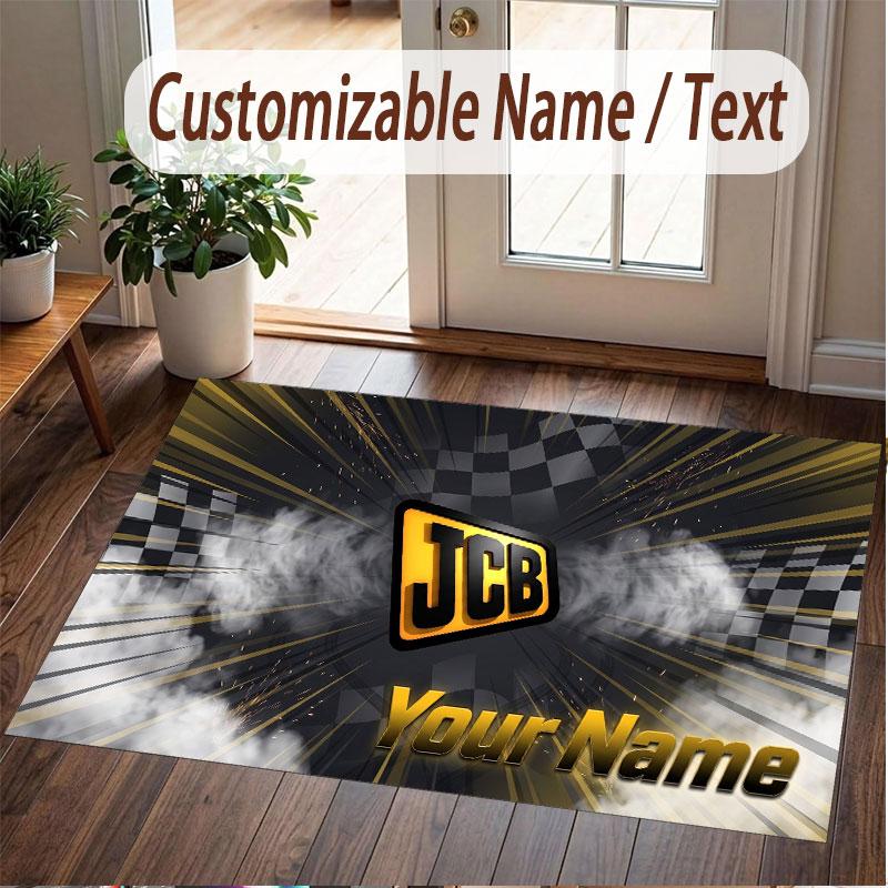 Custom Rug JCB Pattern Print Name Text Soft Non‑Slip Floor Carpet for Home Indoor Decoration