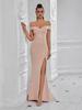 Elegant Strapless V-Neck Evening Gown with Slit