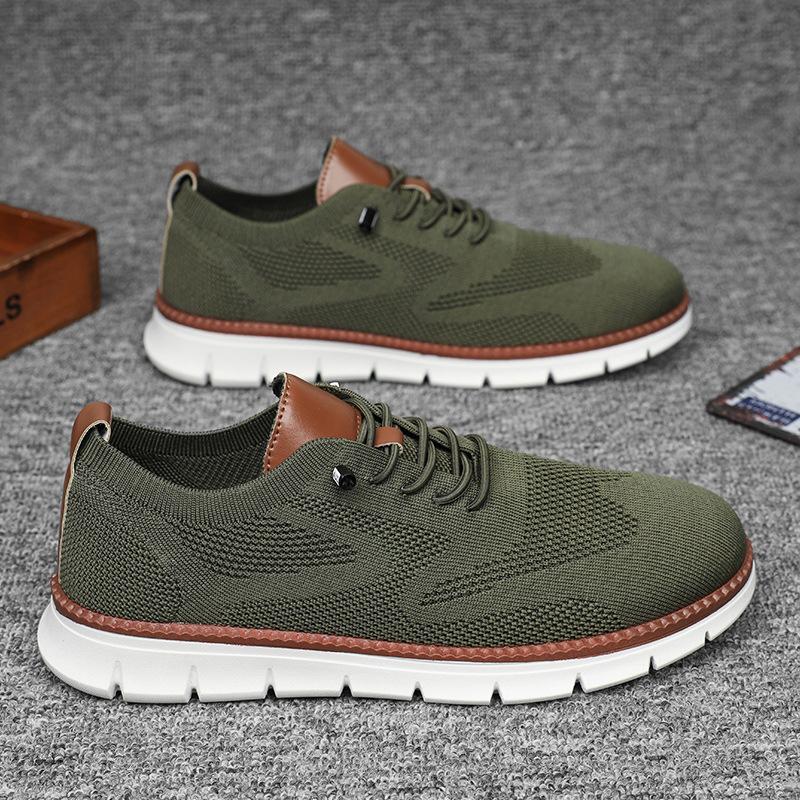 British style summer breathable sneakers flying woven shoes men's large size casual running shoes