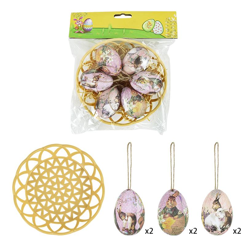 

6 шт. пасхальных яиц, подвесные украшения с корзиной, кролик, яйца из пенопласта, пасхальные украшения для дома 2024, праздничные принадлежности для вечеринок, детские подарки