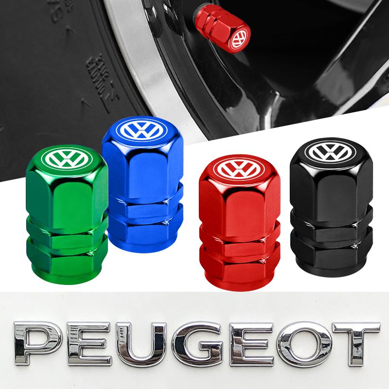 YKPSC1 4Pcs Car Decoration Wheel Tire Valve Caps Stem Cap For VW Golf Amarok T5 Phaeton Teramont ID3 Tiguan T-Cross Passat Magotan Arte