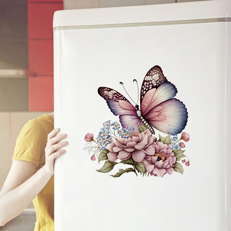Pegatinas de Pared de Flores Mariposa Decoración de Puerta de Baño de Inodoro Mural Decoración del Hogar Papel Pintado Autoadhesivo