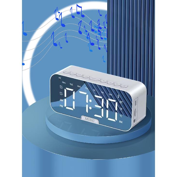 Mirror Digital Alarm Clock Bluetooth Speaker with Temperature Display FM Radio TF Card Playback Dual Alarms Multifunctional
