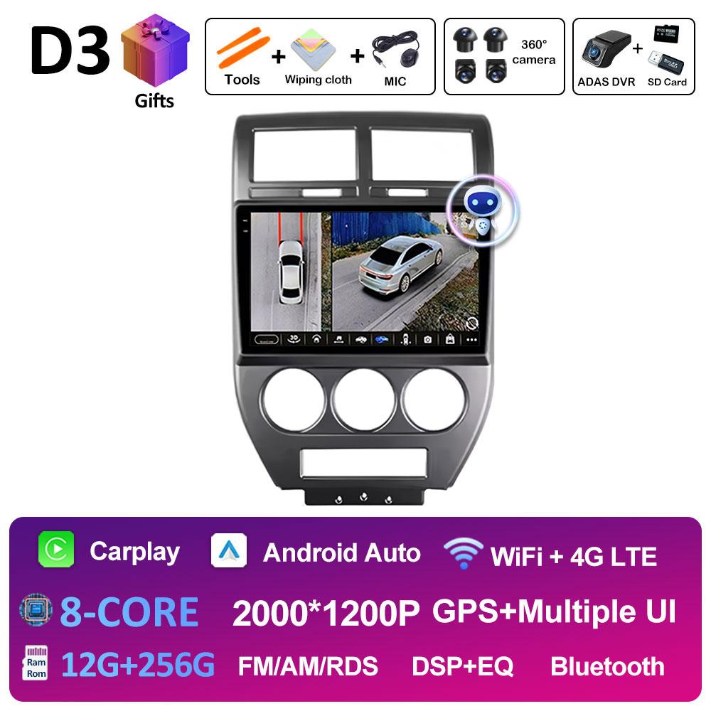 WIFI Android 14 Wireless Carplay For Jeep Compass 1 MK 2006 2007 2008 2009 2010 Car Multimedia Audio Video Player GPS Navigation