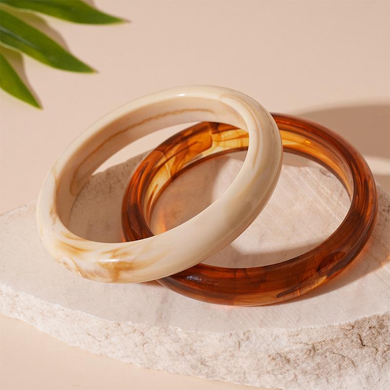 Modische Runde Marmormuster Acryl Armbänder Armreifen für Damen Einfache Persönlichkeit Vintage Beige Braun Armreif Damen Schmuck