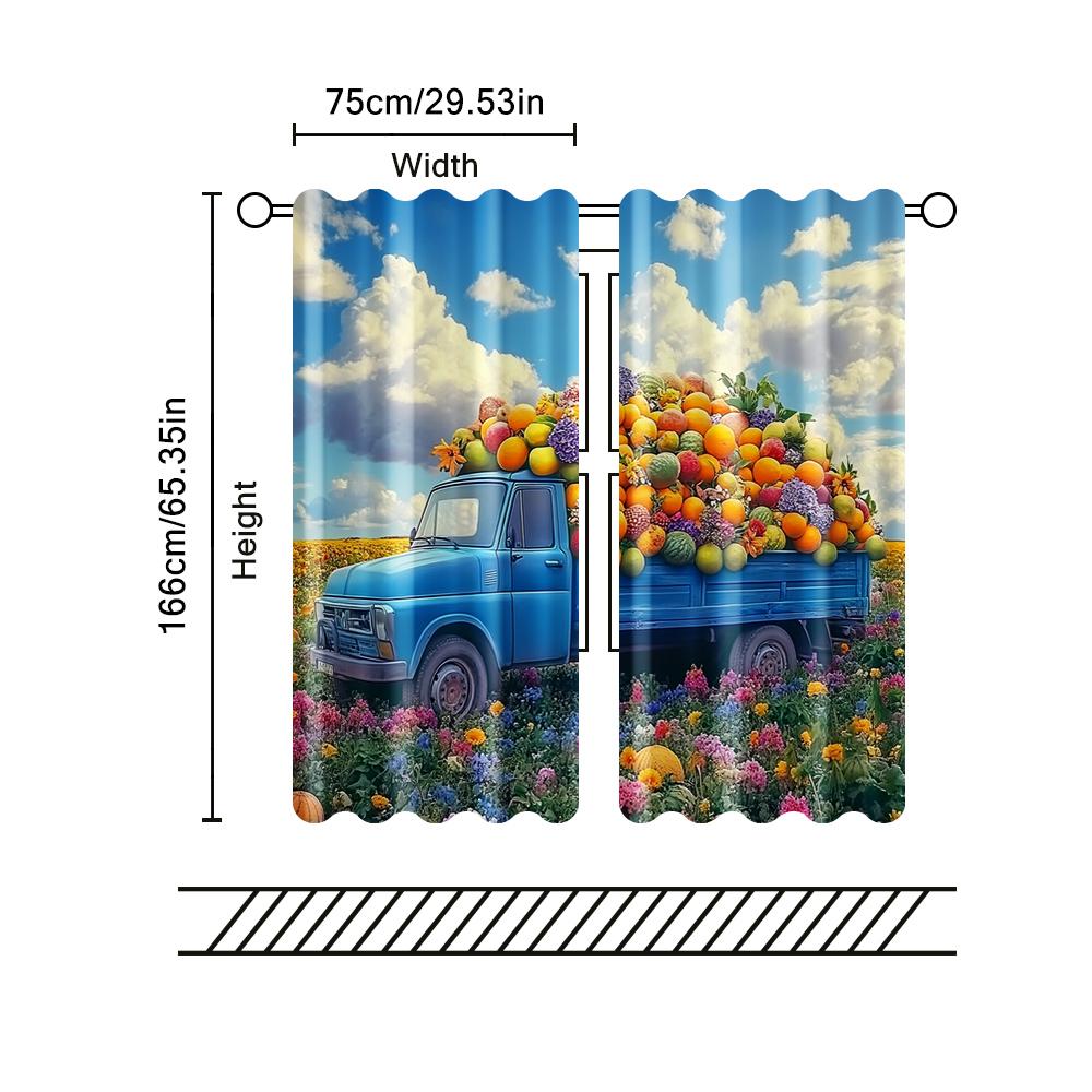 2 pcs, filtering curtains (excluding rods, non-movable, without batteries) A truckload of vegetables and fruits. for use in