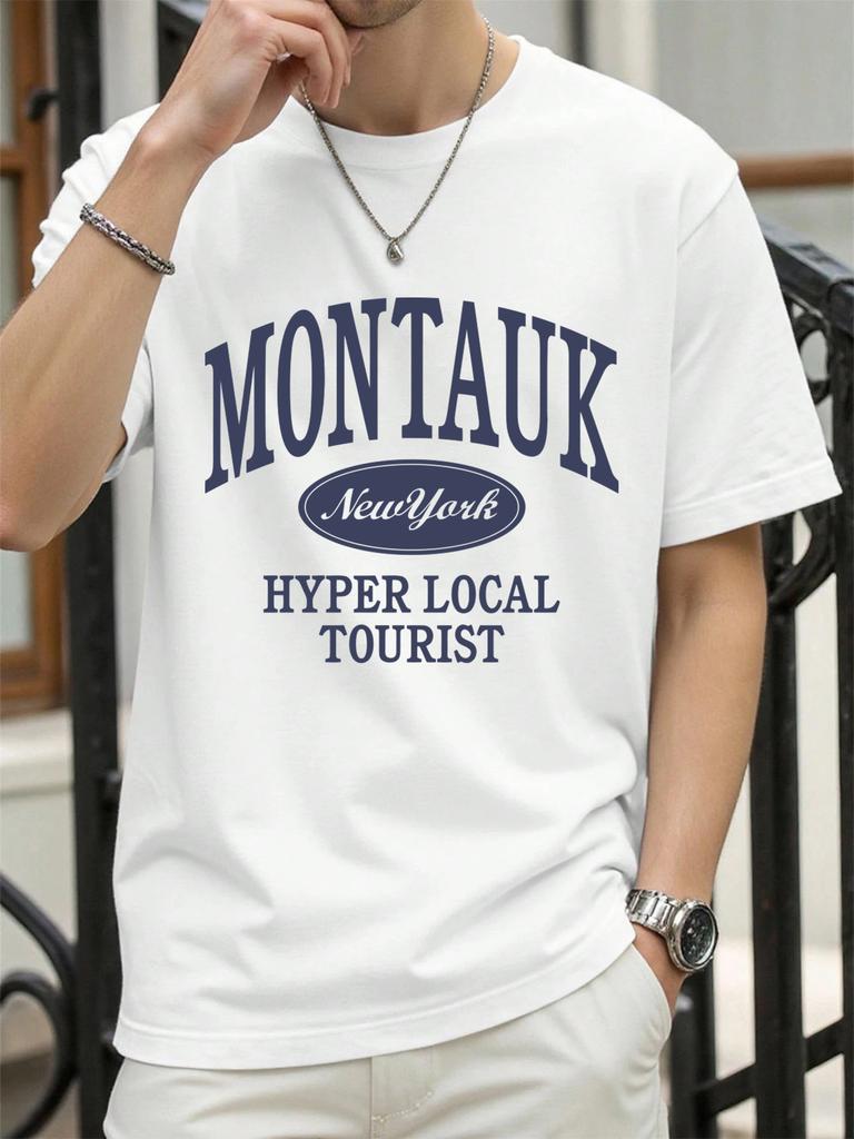 Montauk New York Hyper Local Tourist Print TShirts Men Cotton Casual T Shirt Breathable Summer Sportswear Loose Crewneck Tops