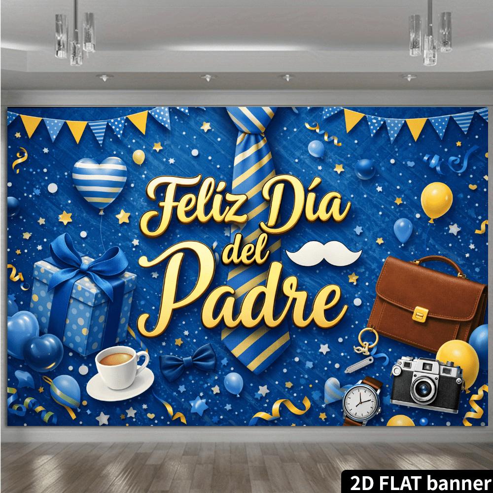 2D Plane Feliz Día Del Padre Spanish-language Father's Day Background Fabric with Golden Tie Theme