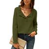Women's Fashion Knit Casual Long,Sleeve Button,Front Ruffled Pullover Sweater