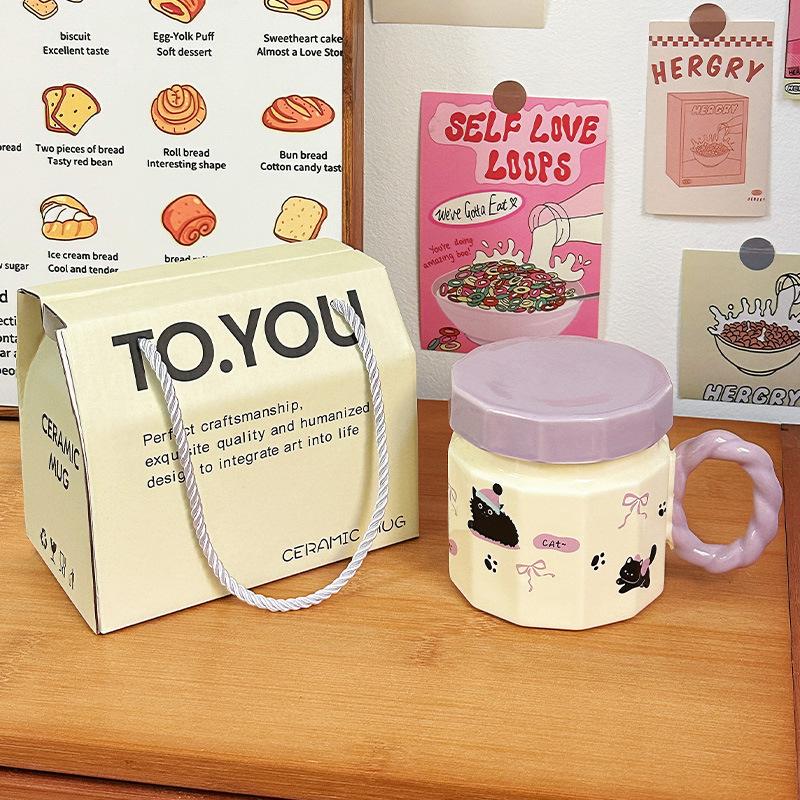 Birthday Gift Cup for Women Mug with Lid Creative Cartoon Ceramic Cup Souvenir Home Water Cup Coffee Cup Men