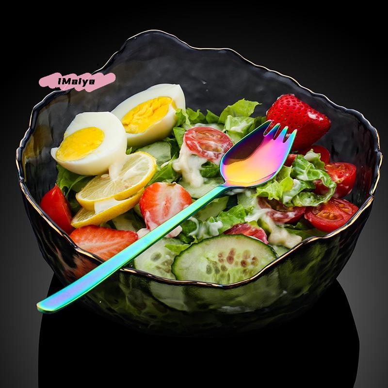 M-Edelstahl Löffel und Gabel Kombi, Haushalts Salatbesteck, Obstgabel, Suppenlöffel, Tragbares Besteck