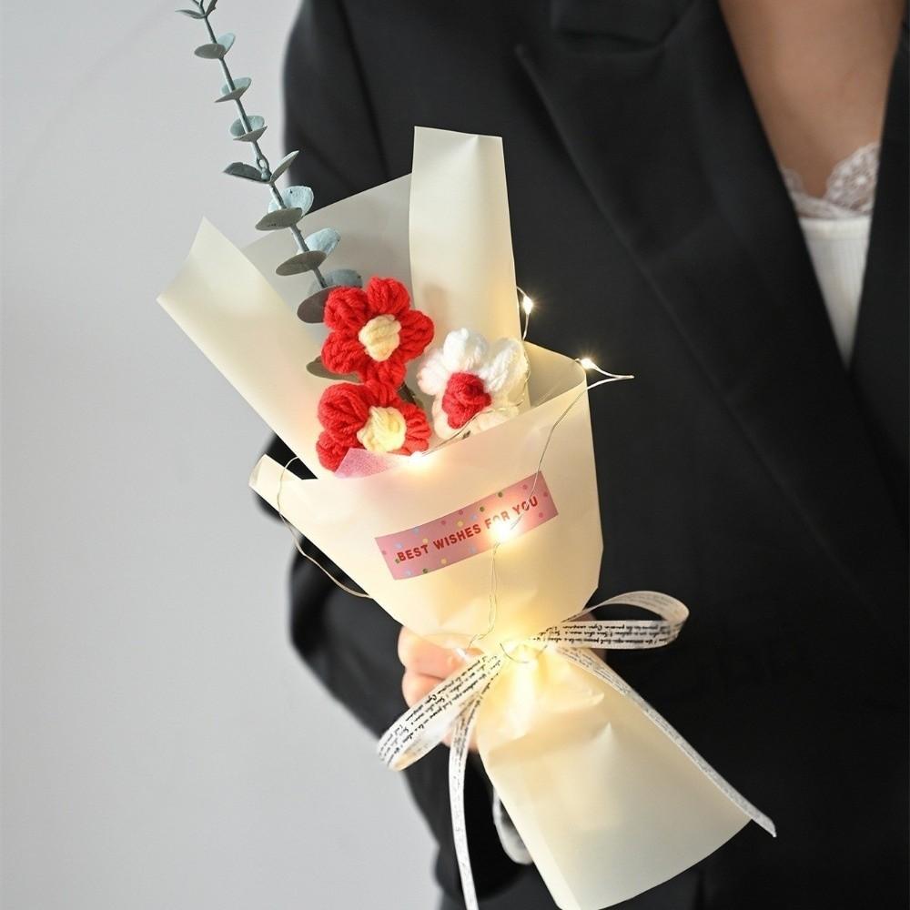 LED Lights Crochet Flowers Bouquet Glowing Eternal Simulated Flowers  Wedding Decor