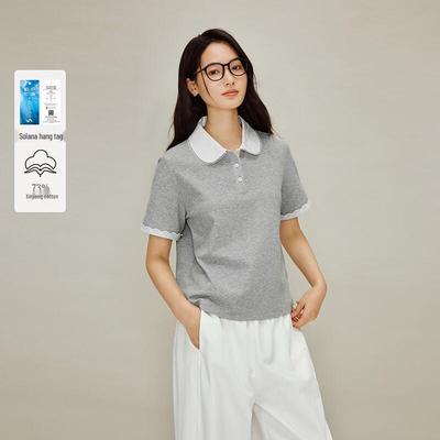 INMAN Women's French Doll Collar Lace Polo Shirt