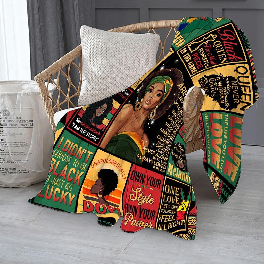 African American Gifts for Women, Afro Black Girl Blanket 50"x60", African American Throw Blanket with Inspiring Positive Quotes, Christmas Birthday