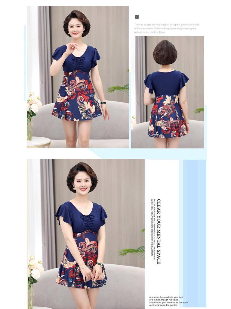 Übergröße Damen Zweiteiliger Badeanzug mit Rockteil, konservativem Druck und Bauchkontrolle für Mittelalte & Ältere, 200 lbs Kapazität