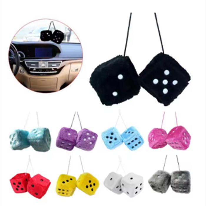 Long Hair Hot Stamping Dot Dice Plush Toy Cube Pendant Car Ornament Sieve Anime Car Decoration Accessories