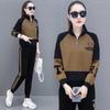 Women's Stand Collar Half Zip Two Piece Tracksuit Loose Fit Color Block Raglan Top Elastic Waist Jogger Pants Embroidery Casual Autumn Matching Set