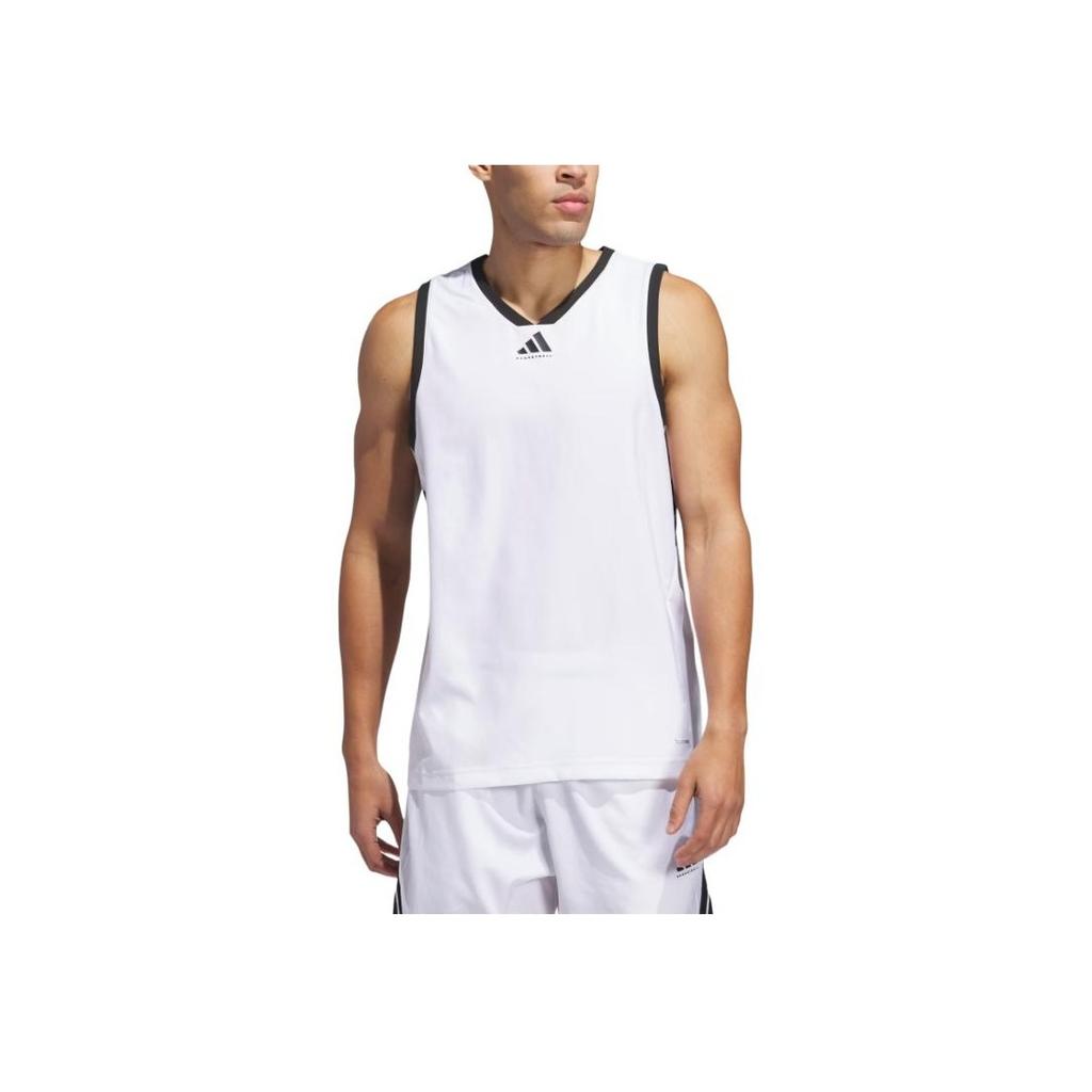 Adidas Logo Detail V-Neck Sleeveless Basketball Jersey Men Tops White JN0337