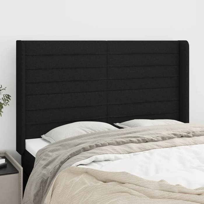 Tête de lit - Avec oreilles - Noir - 147 x 16 x 118/128 cm - Hauteur réglable