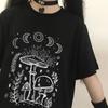 Harajuku Sun Moon Mushroom Print T-shirts Street Casual Streetwear Casual Round Neck Women Clothing Fashion T Shirt Cartoon Tees