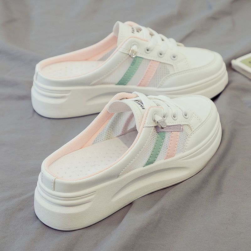 Women's Sneakers Mules Comfortable Slip On Flat Breathable Lightweight Platform Casual Open Back Mesh Walking Shoes Sneaker Outdoor Slippers for Women