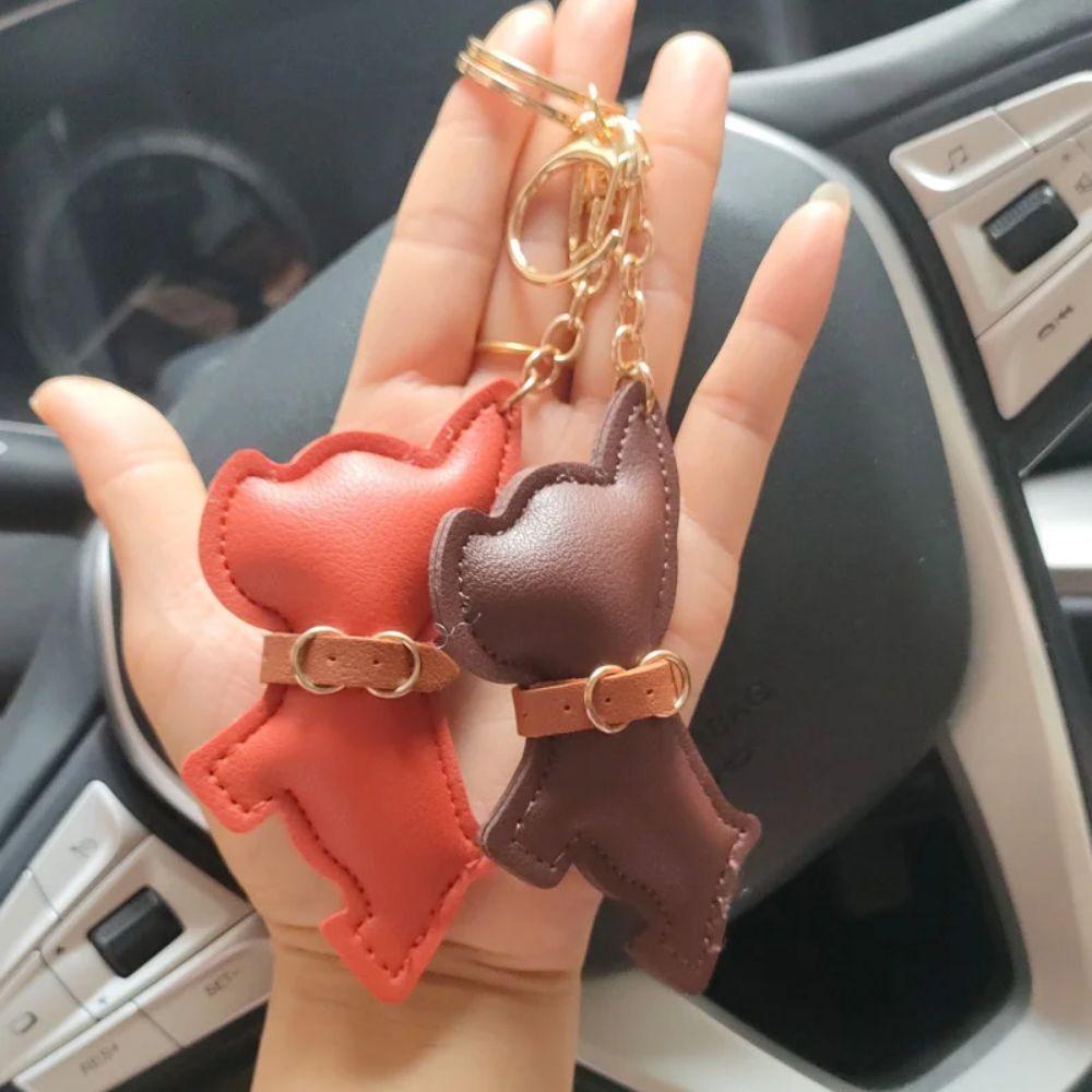 

Animal Dog Bulldog Keychain PU Leather Bulldog Bag Pendant PU Leather Dog Hanger Bag Ornament чорний