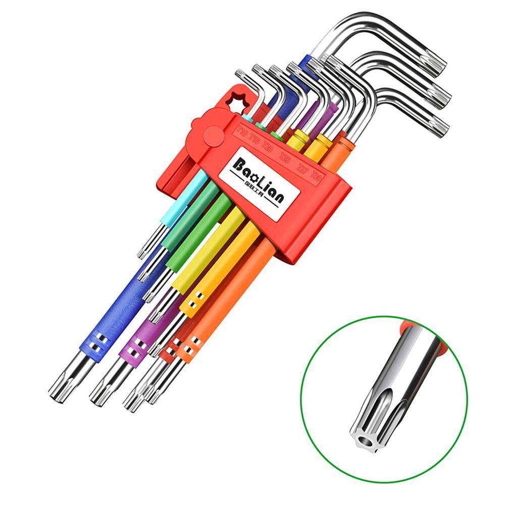 9PCS Professional 1.5mm-10mm Allen Key Set Ball-End L-shaped Torx Wrench Set Color Hand Tools Hexagon Spanner