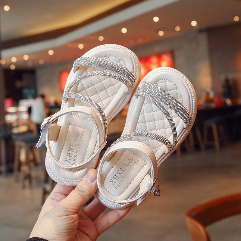 Girls Rhinestone Strap Sandals Non Slip Thick Sole Casual Shoes 23 белый