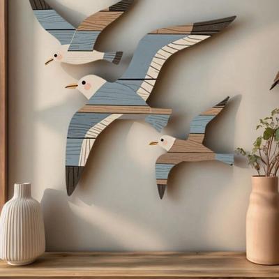 3Pcs/Set Wooden Seagull Wall Decoration Farmhouse Rustic Flying Gull Wall Art Home