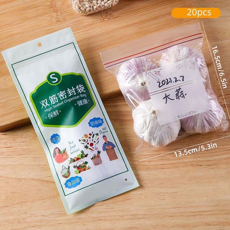 20/15/10pcs Fresh-Keeping Bag Household Food Sealed Bag Self-Sealing Frozen Sealed Compact Bag Refrigerator Storage Organiser