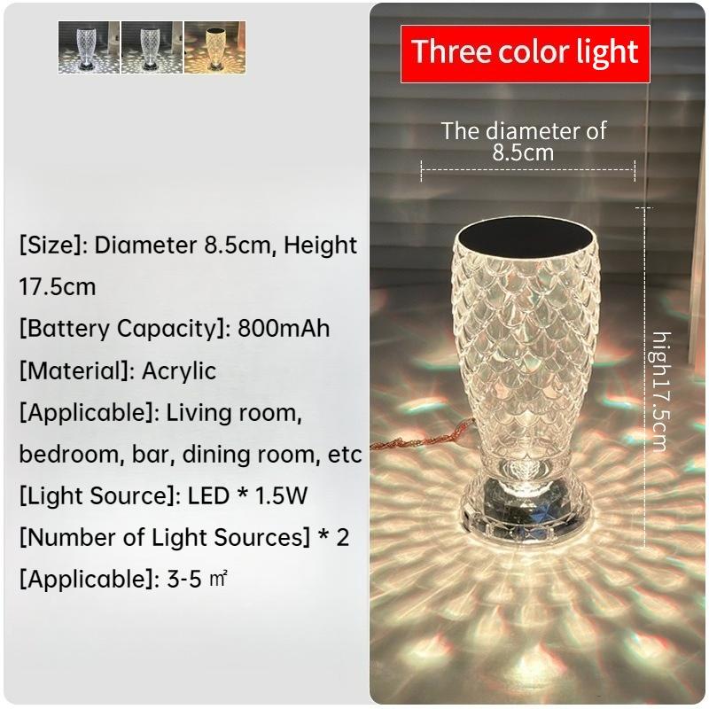 

RGB Изменение Цвета Пульт Дистанционного Управления Сенсорная Алмазная Лампа USB Зарядка Акриловый Светодиодный Прикроватный Светильник Настольная Лампа для Спальни Гостиной Детской Комнаты (Рыбья чешуя) 3 colors 800mAh