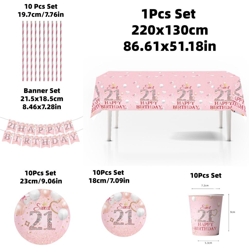 Disposable Party Supplies For 21st Birthday Pink Plates Cups Napkins And Tablecloth Set