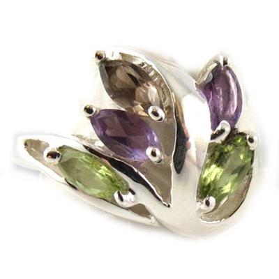 Peridot Amethyst 'Les Précieuses' Silver Ring