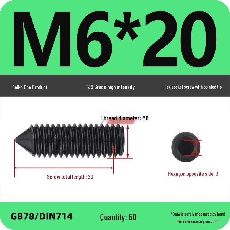 12.9 Grade Pointed Set Screw Grub Set: Headless Screws M3 M4 M5 M6 M8 M10