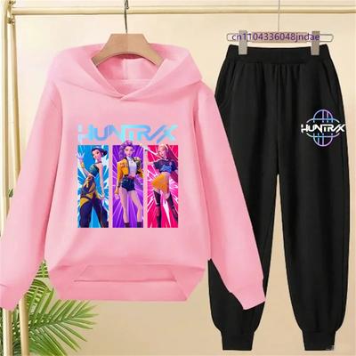 KPop Dämonenjäger Print Hoodie Kinder Cartoon Kleidung Mädchen Kapuzenpullover Hosen 2-teiliges Set Kleinkind Jungen Outfits