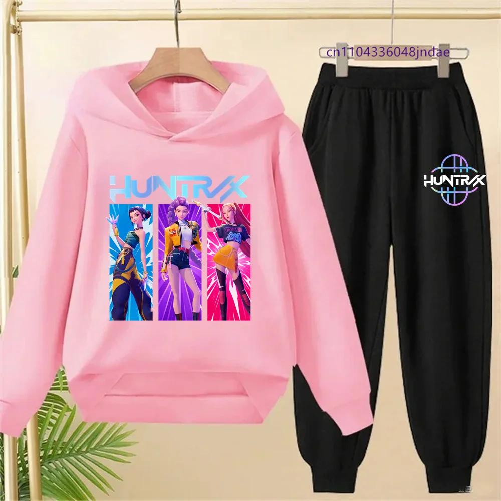 

K-pop Толстовка с принтом охотников на демонов Детская мультяшная одежда Толстовки с капюшоном для девочек Штаны Набор из 2 предметов Наряды для малышей 150
