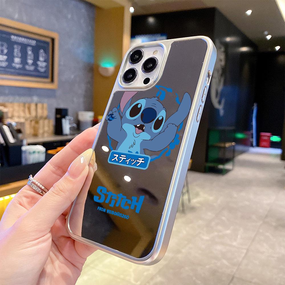 ins style Stitch mirror phone case apple 16pro fun cute makeup mirror iPhone17pm girl