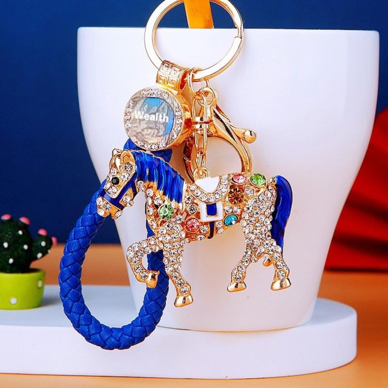 Diamond-Studded Chinese Zodiac Horse Car Keychain Metal Cute Women'S Bag Pendant Keychain Ring Pony Charm