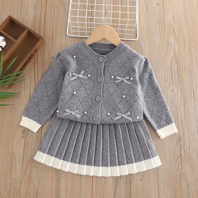 Mädchen Sets Kinderbekleidung Herbst Winter Schleifenanzug Strickpullover+ Kurzer Rock 2tlg. Kinder Outfits