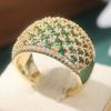 Luxury Inlaid White Green CZ Women's Ring Exquisite Gold Color Geometry Daily Wear Party Jewelry Anniversary Gift