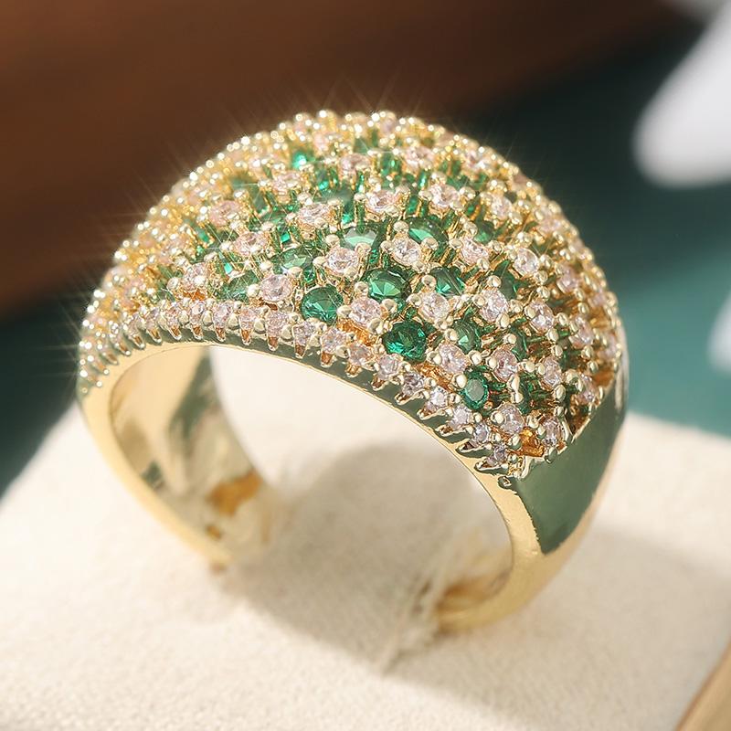 Luxury Inlaid White Green CZ Women's Ring Exquisite Gold Color Geometry Daily Wear Party Jewelry Anniversary Gift