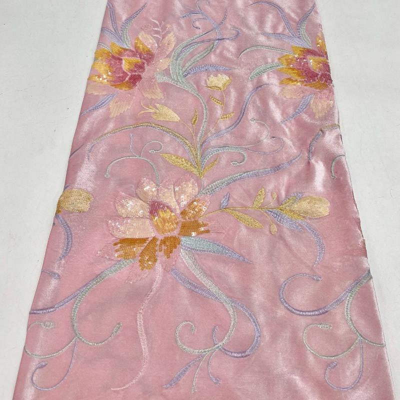 1/3/5Yards Floral Embroidery Colorful Beads Sequin Velvet Fabric for DIY Sewing Gowns Dress Cheongsam Clothing Accessories
