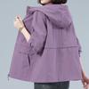 Casual Loose Fit Jacket for Women, Mid-Aged Mother Spring Autumn Hooded Coat